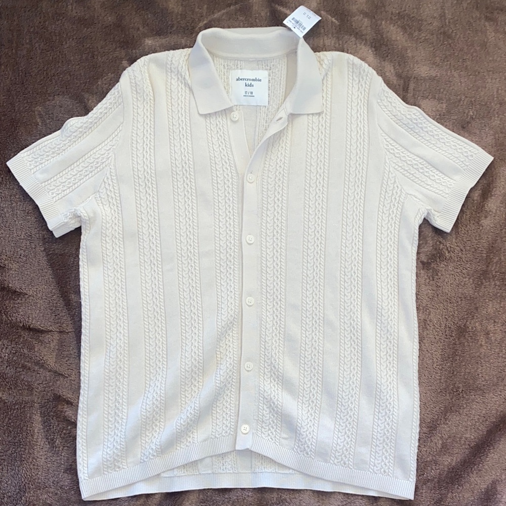 Youth Boys Abercrombie Cream Knit Short Sleeve Button Up Shirt